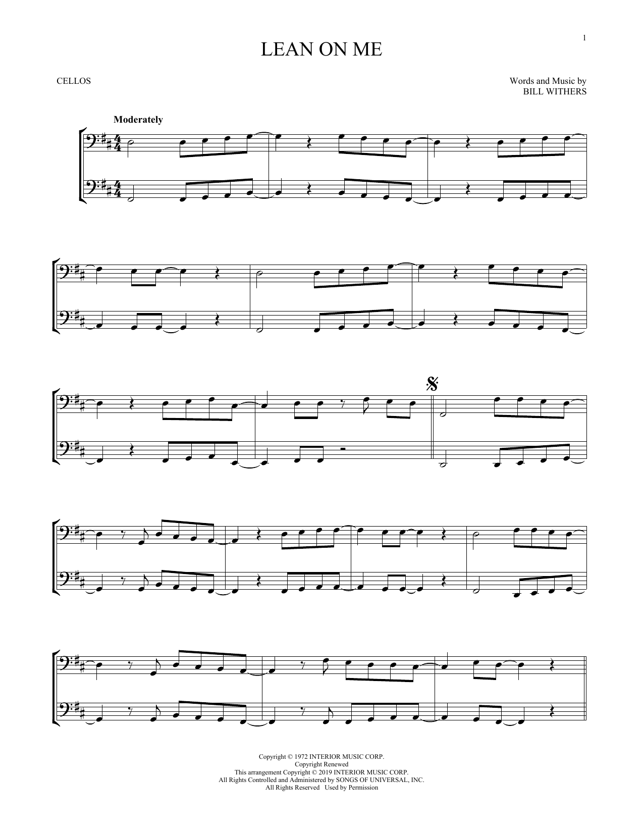 Produktgalerie: Seite 1 von 1 Lean On Me, Bill Withers, Violoncello