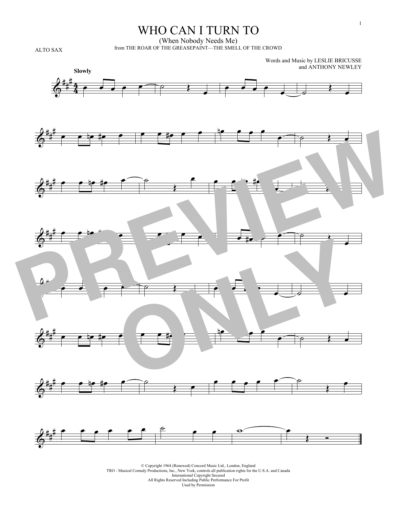Product gallery: Page 1 of 1 Who Can I Turn To (When Nobody Needs Me), Anthony Newley
