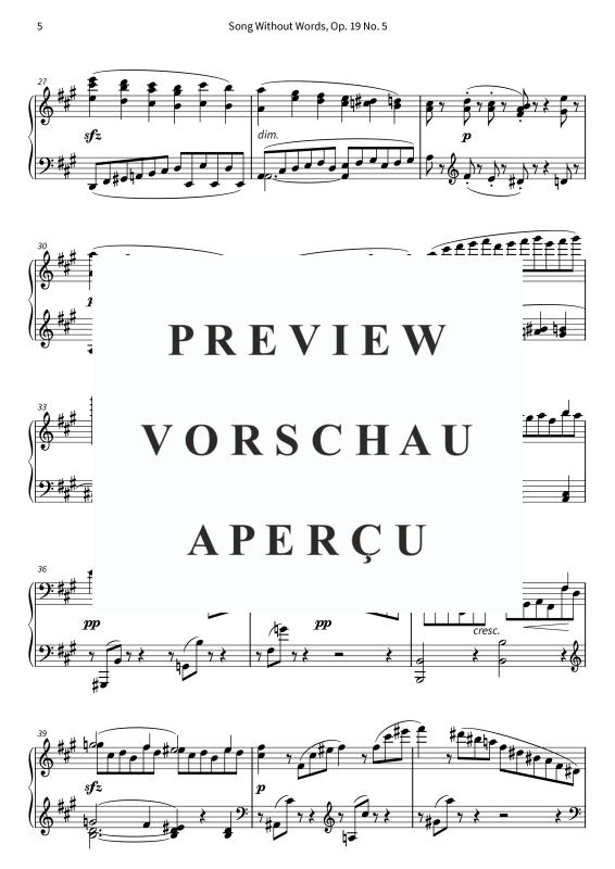 Product gallery: Page 7 of 10 Song Without Words, Op. 19 No. 5, , Solo Piano