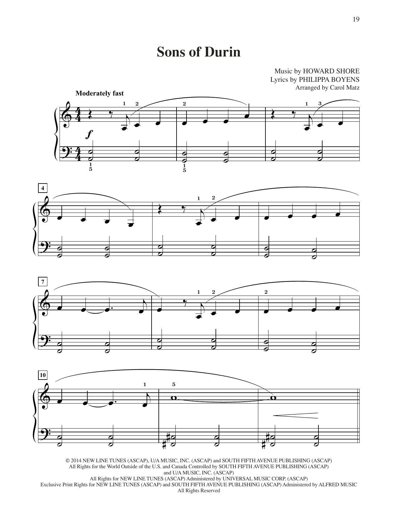 Produktbild zu: Sons Of Durin (from The Hobbit: The Battle of the Five Armies) (arr. Carol Matz)