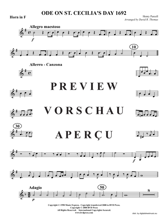 Produktgalerie: Seite 11 von 16 Ode on St. Cecilia's Day, HWV 76, , (2xTrompete in B, Horn in F, Posaune)