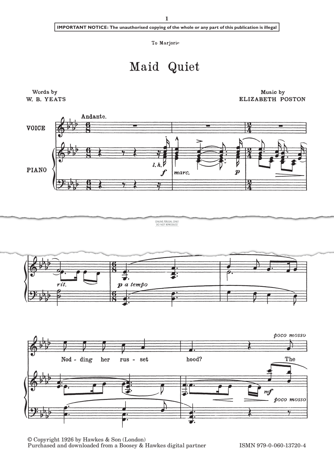 Produktgalerie: Seite 1 von 1 Maid Quiet, Elizabeth Poston, Klavier