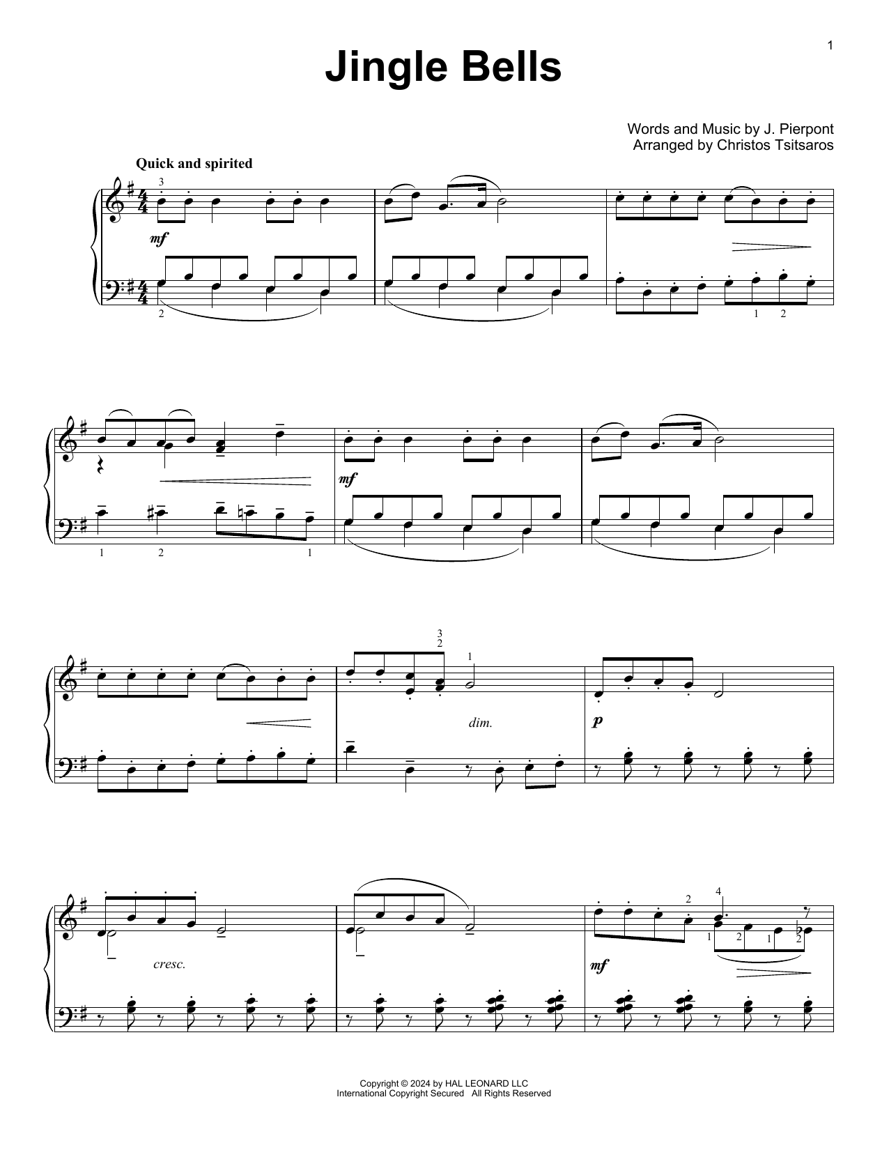 Produktgalerie: Seite 1 von 1 Jingle Bells (arr. Christos Tsitsaros), J. Pierpont, Klavier