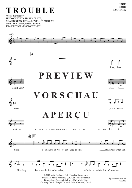 Produktgalerie: Seite 2 von 4 Trouble , Lewis, Leona, (Oboe)