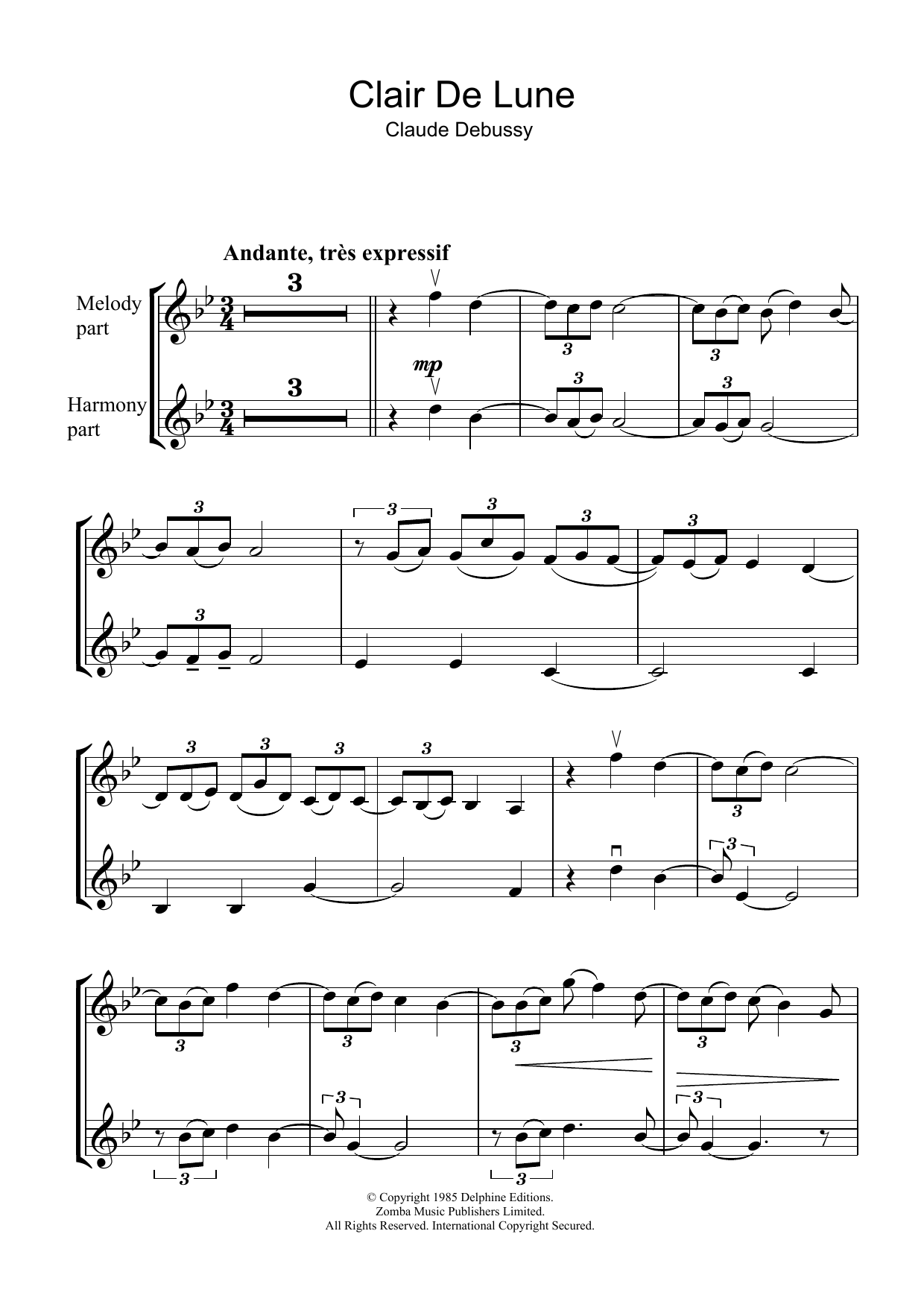 Product gallery: Page 1 of 1 Clair De Lune, Claude Debussy
