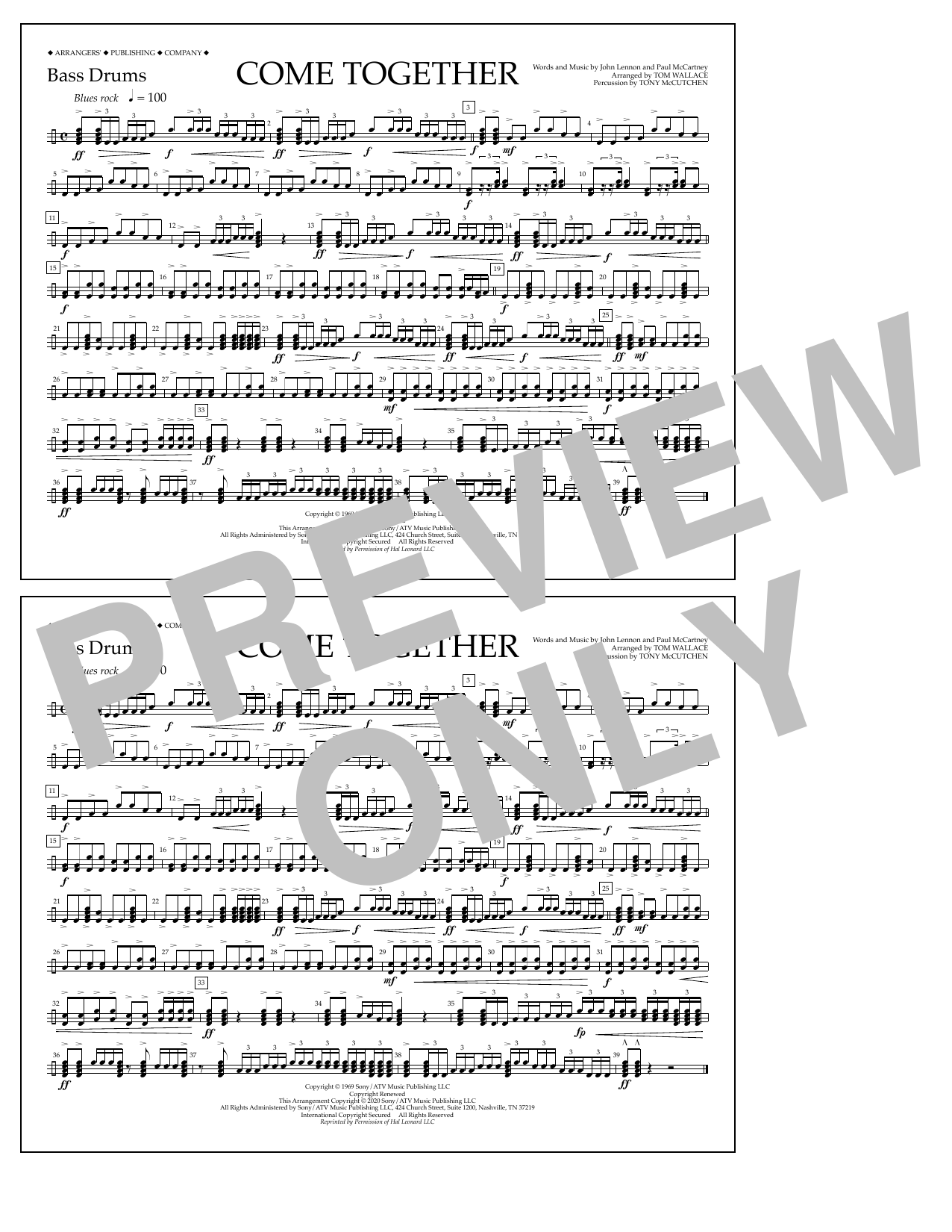 Produktbild zu: Come Together (arr. Tom Wallace) - Bass Drums