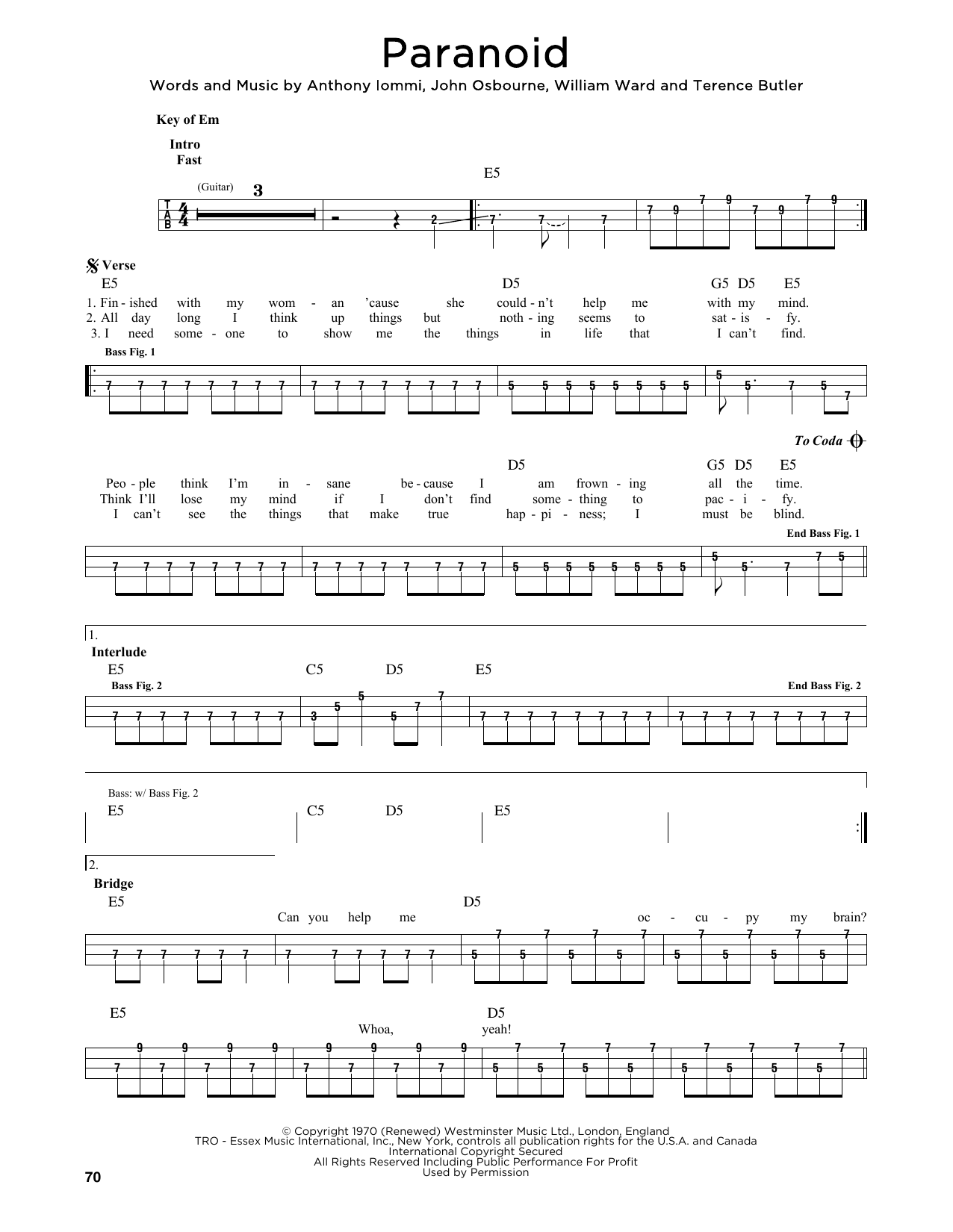 Produktgalerie: Seite 1 von 1 Paranoid, Black Sabbath, E-Bass, Gitarre