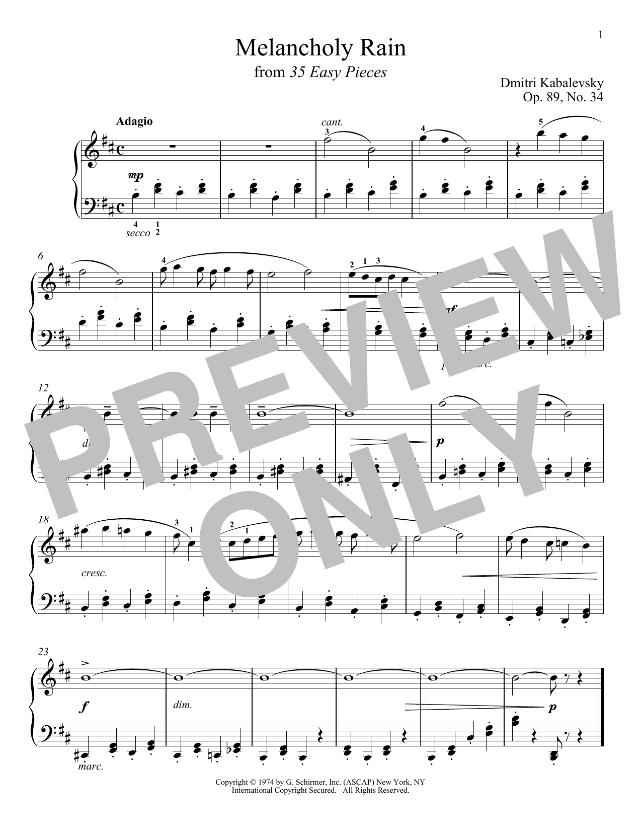 Product gallery: Page 1 of 1 Melancholy Rain, Op. 89, No. 34, Dmitri Kabalevsky