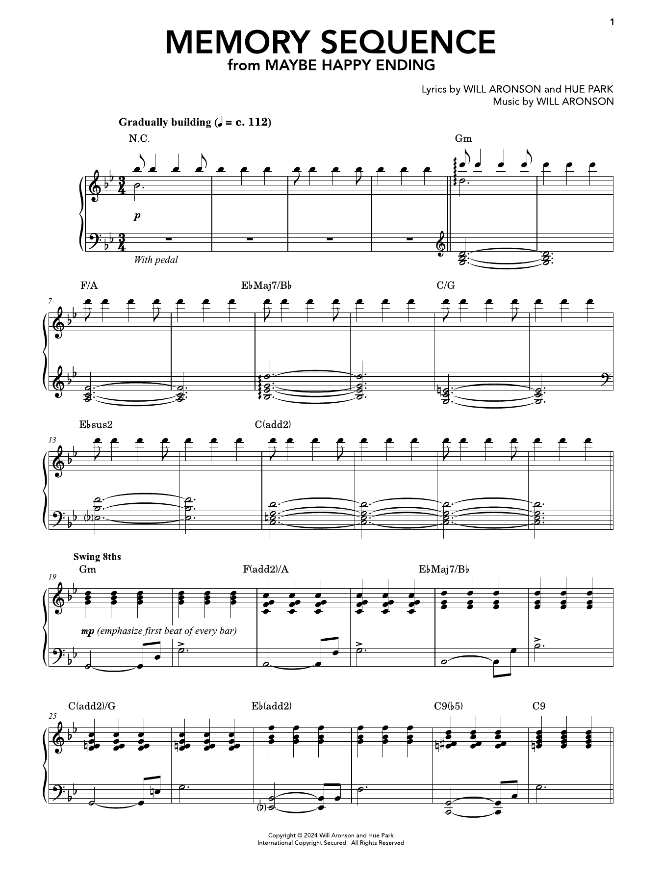 Produktgalerie: Seite 1 von 1 Memory Sequence (from Maybe Happy Ending), Hue Park & Will Aronson, Gesang, Klavier