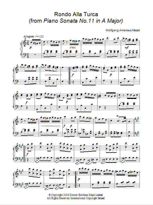 Product gallery: Page 1 of 1 Rondo Alla Turca, from the Piano Sonata A Major, K331, Wolfgang Amadeus Mozart