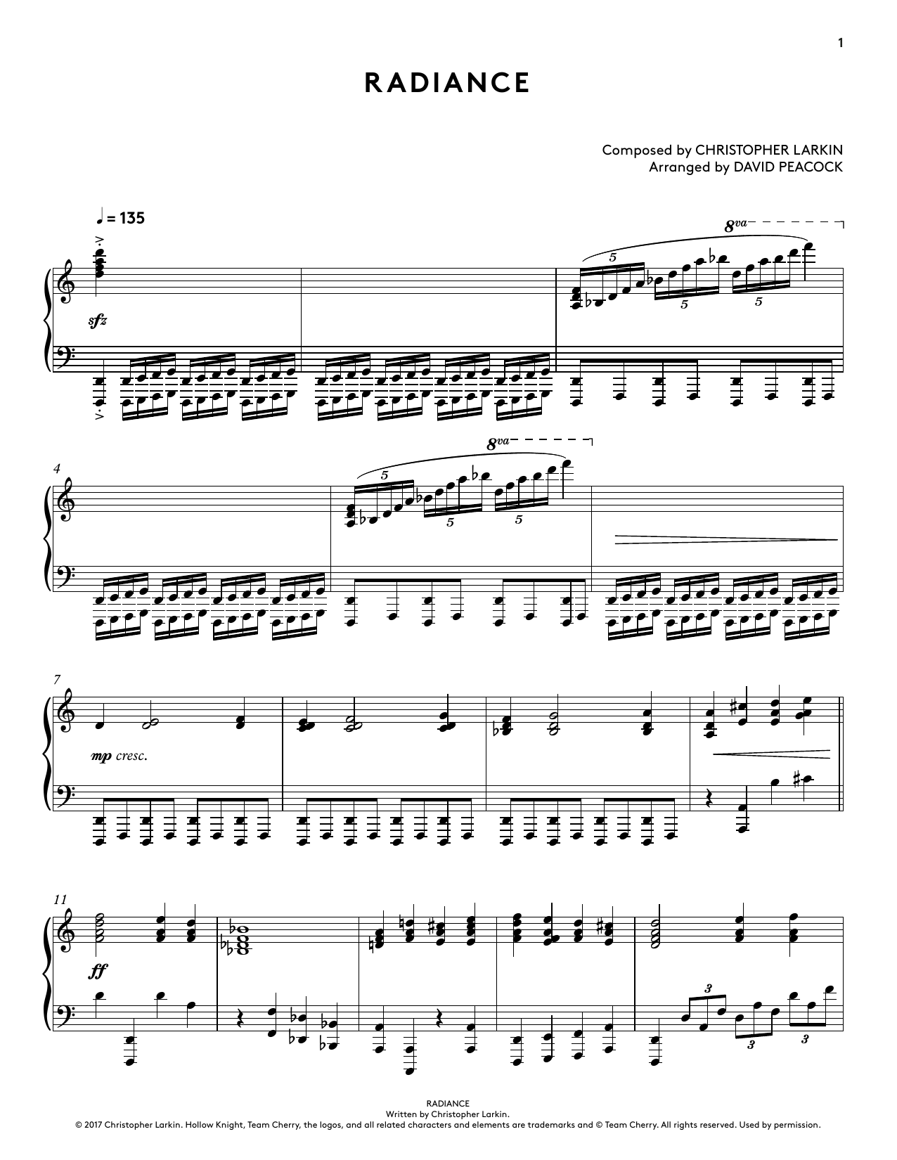 Product gallery: Page 1 of 1 Radiance (from Hollow Knight Piano Collections) (arr. David Peacock), Augustine Mayuga Gonzales