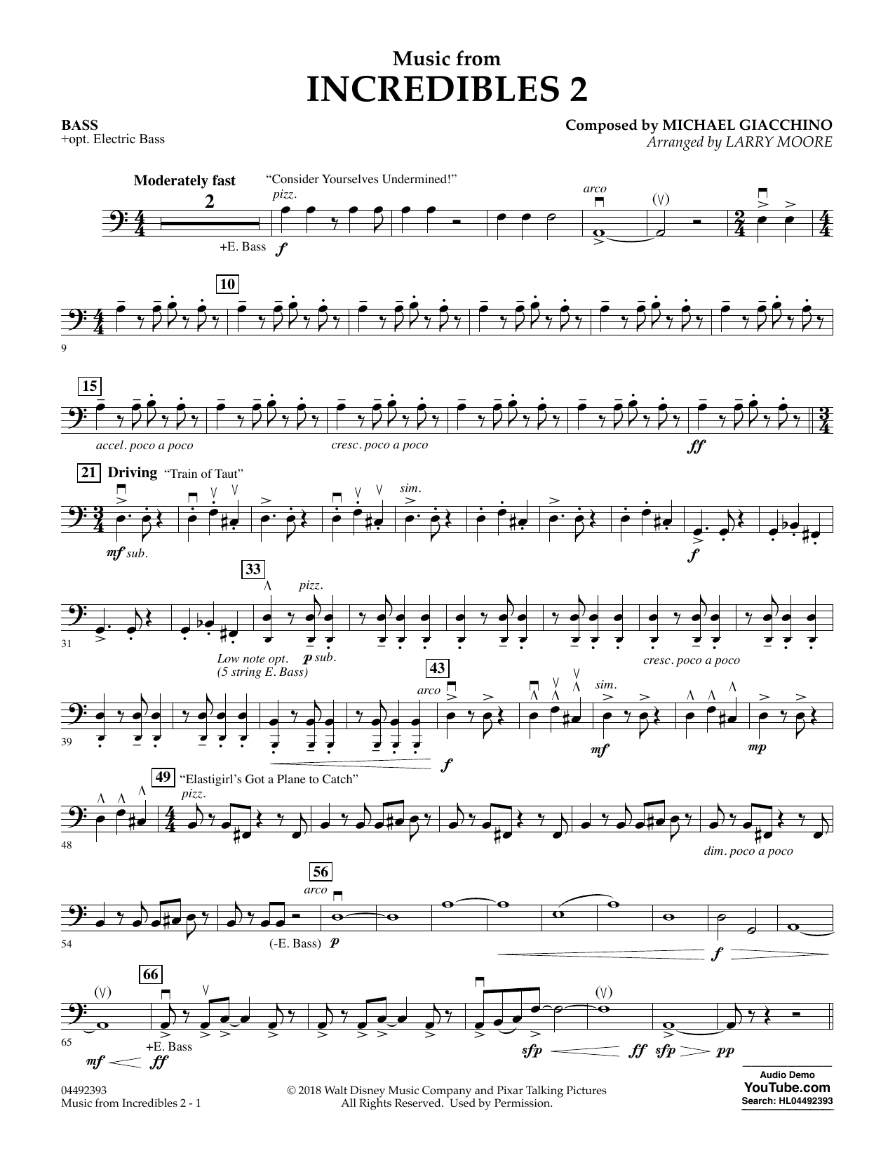 Product picture to: Music from Incredibles 2 (arr. Larry Moore) - Bass