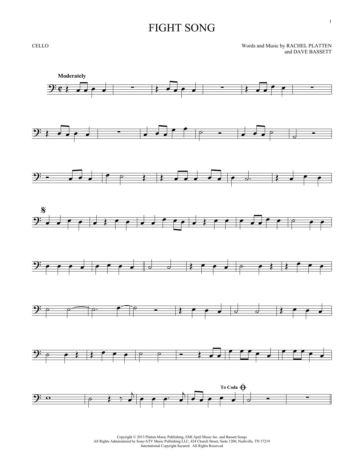 Produktgalerie: Seite 1 von 1 Fight Song, Rachel Platten, Violoncello