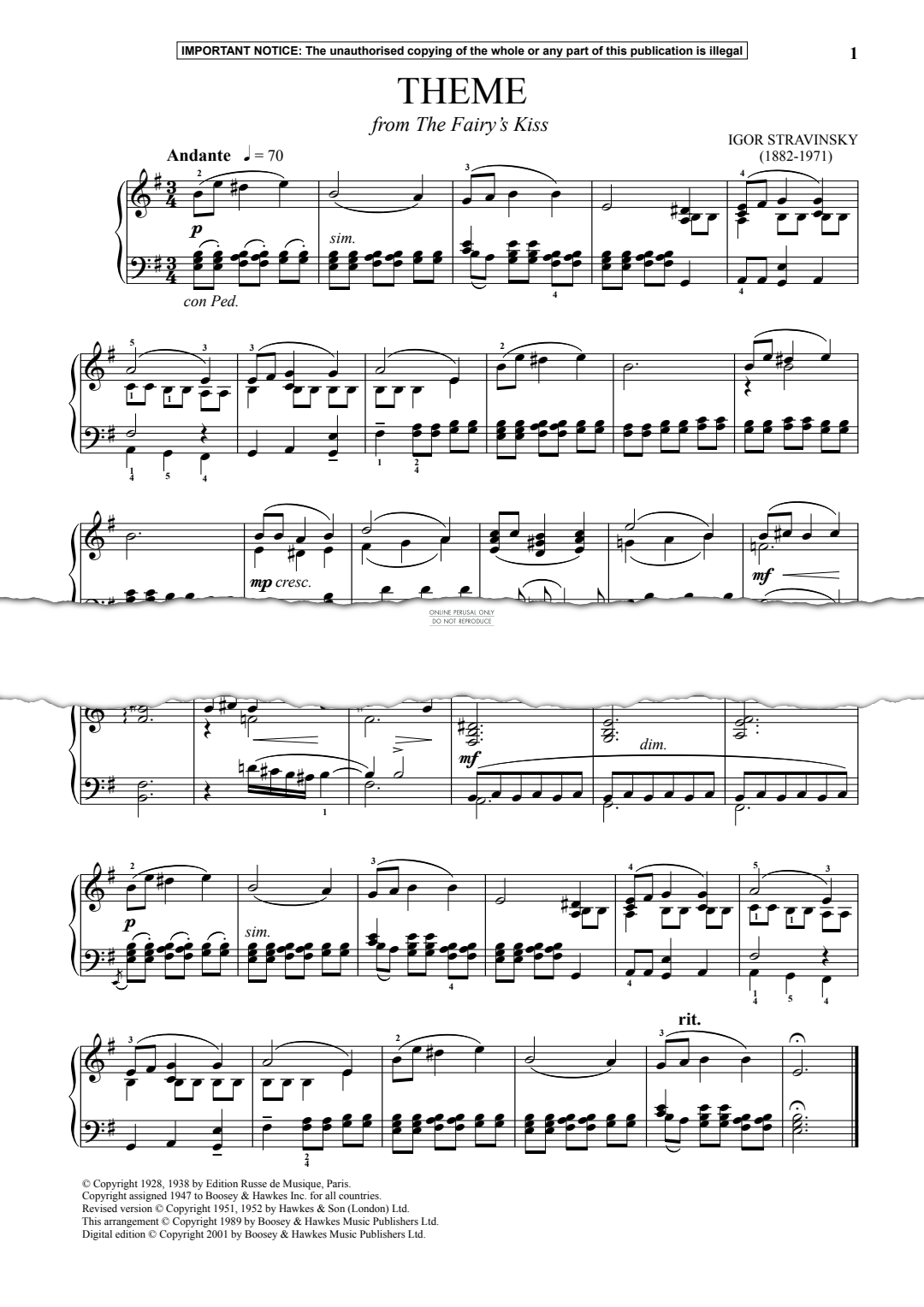 gallery: Theme from The Fairy's Kiss, Igor Stravinsky, Klavier