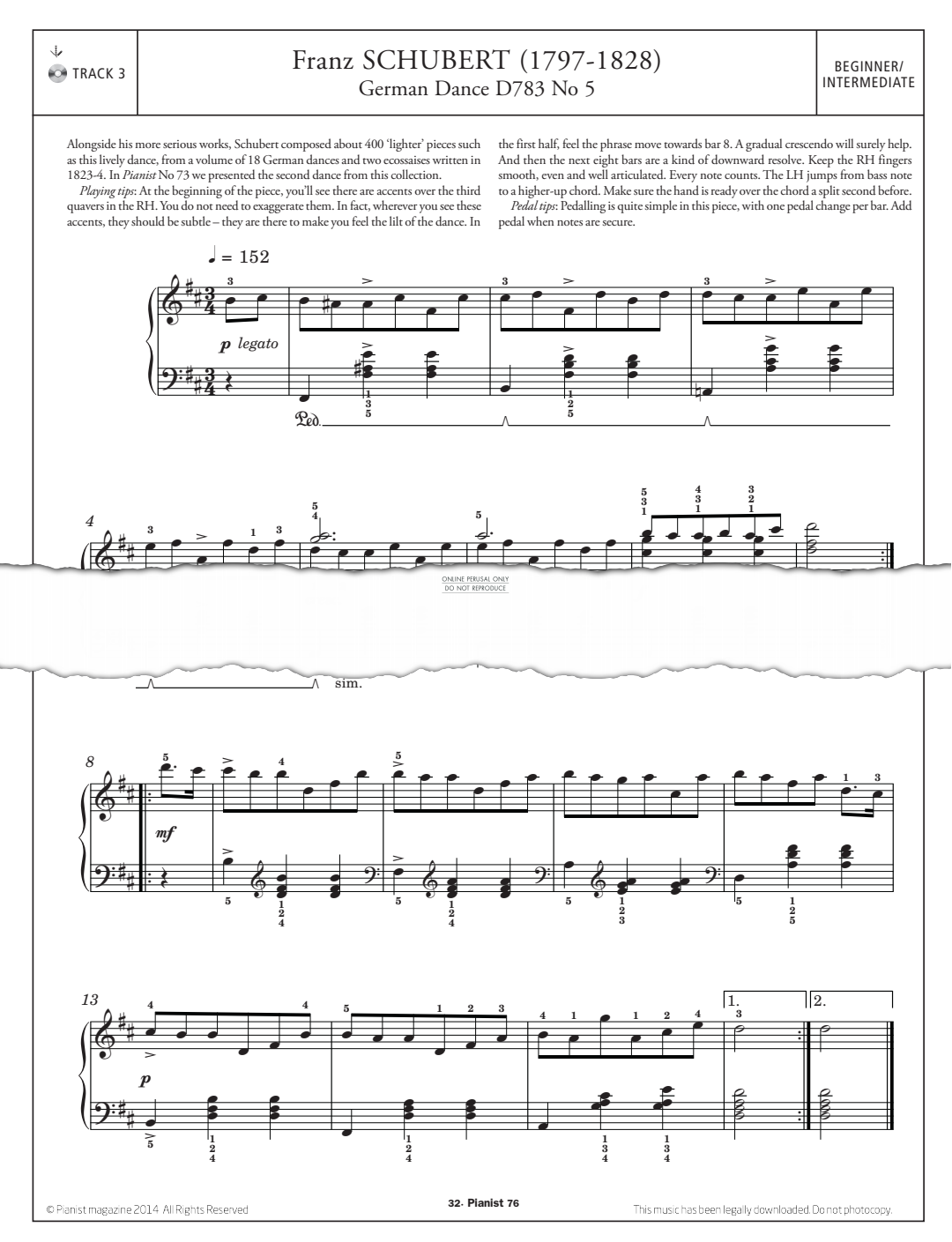 Product gallery: Page 1 of 1 German Dance D783, No.5, Franz Schubert
