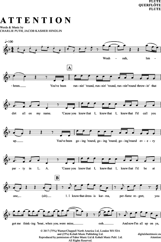 Product gallery: Page 1 of 5 Attention , Charlie Puth, (transverse flute)