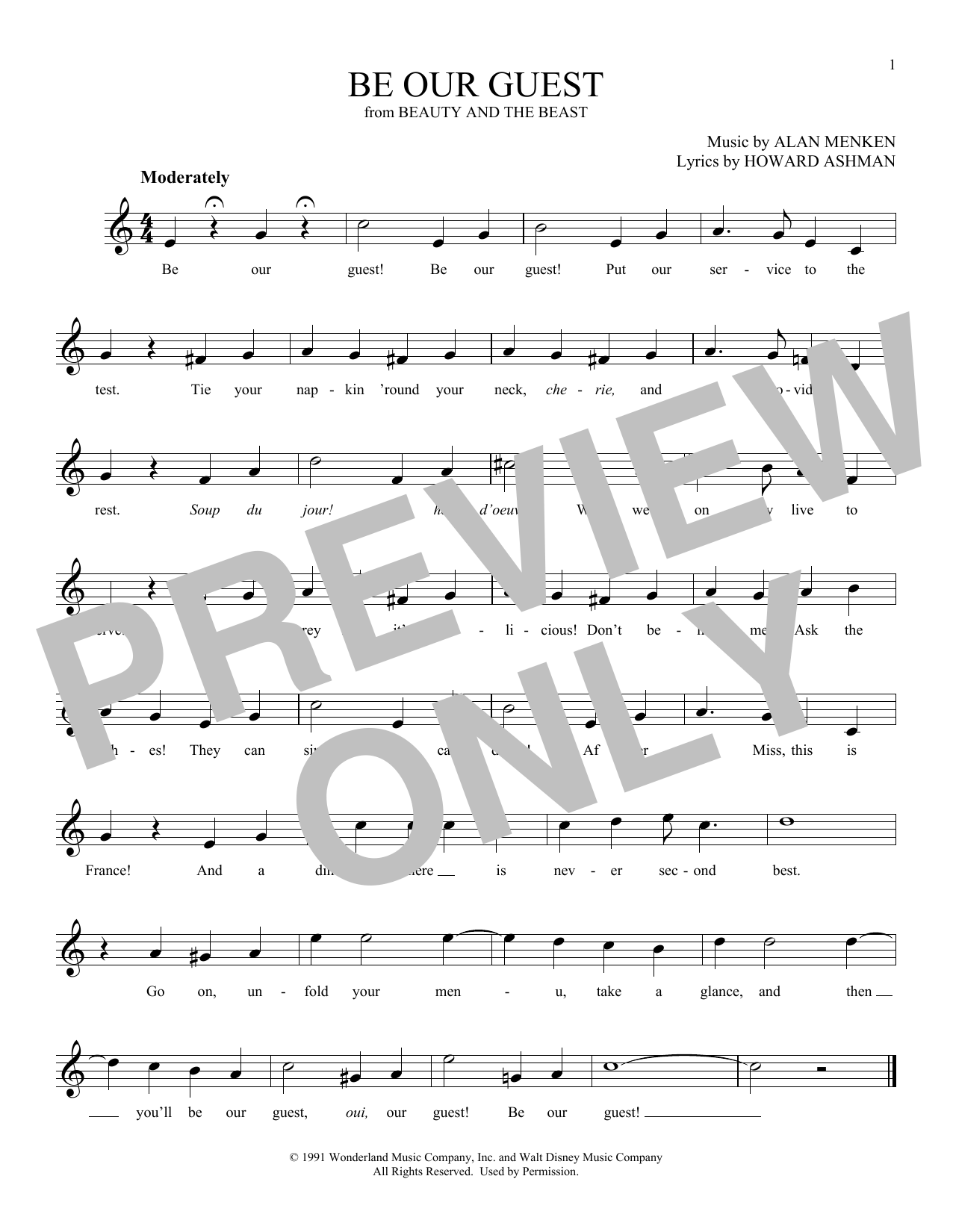 Product gallery: Page 1 of 1 Be Our Guest (from Beauty And The Beast), Alan Menken & Howard Ashman