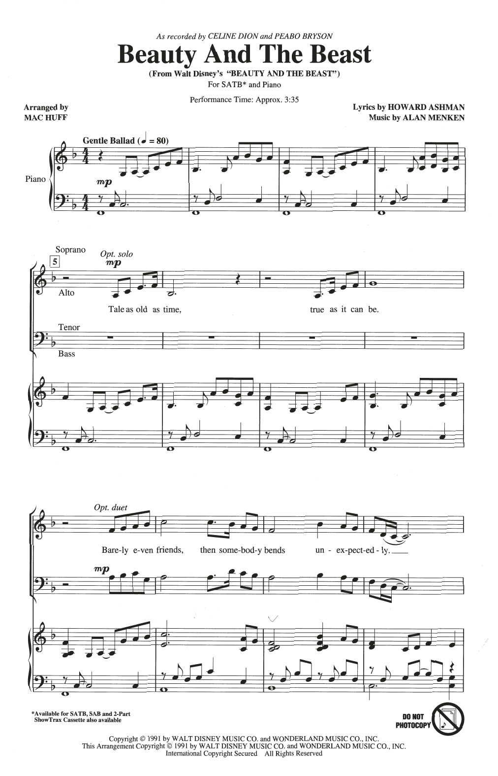 Produktgalerie: Seite 1 von 1 Beauty And The Beast (arr. Mac Huff), Celine Dion & Peabo Bryson, Chor