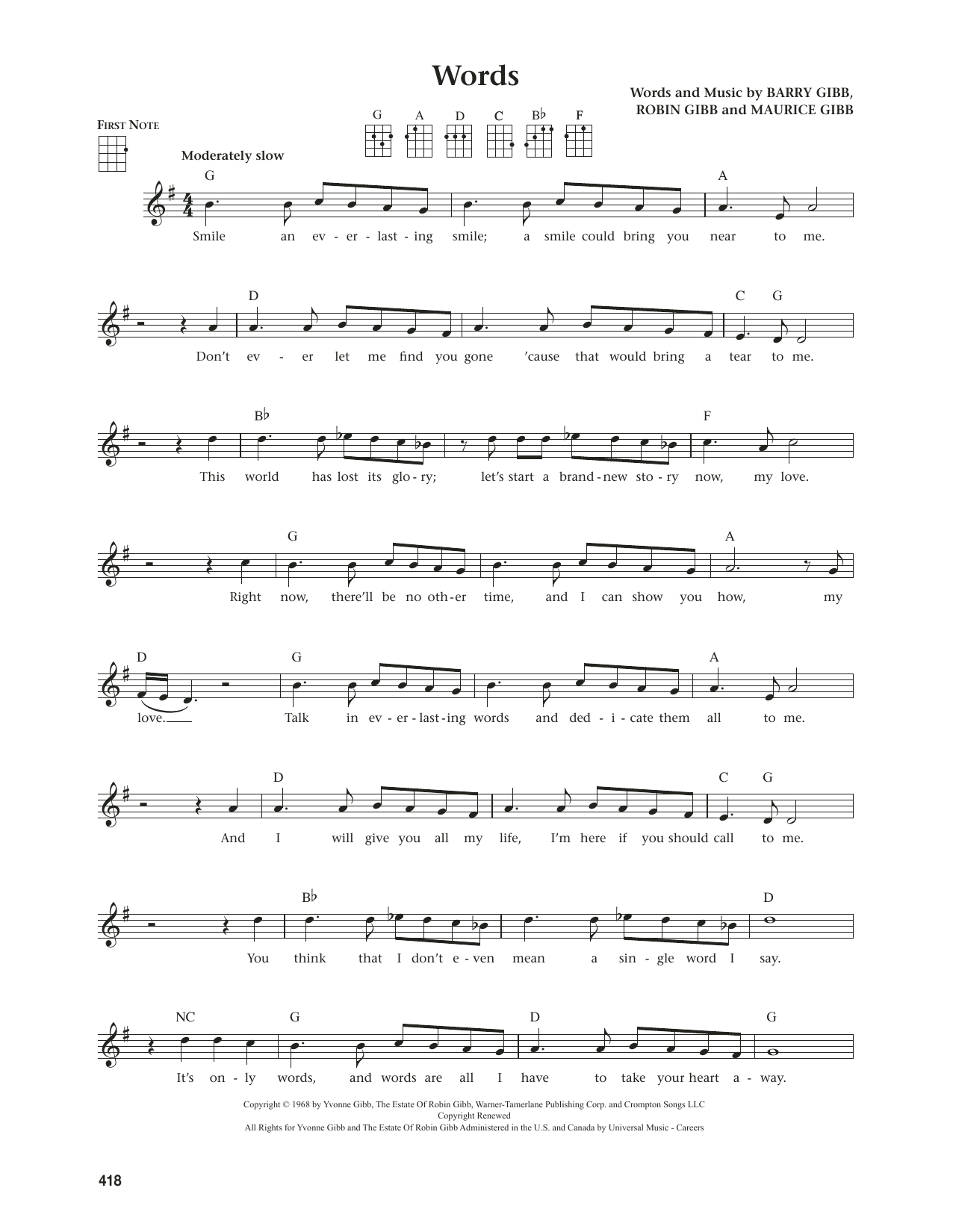 Product gallery: Page 1 of 1 Words (from The Daily Ukulele) (arr. Jim Beloff), Bee Gees
