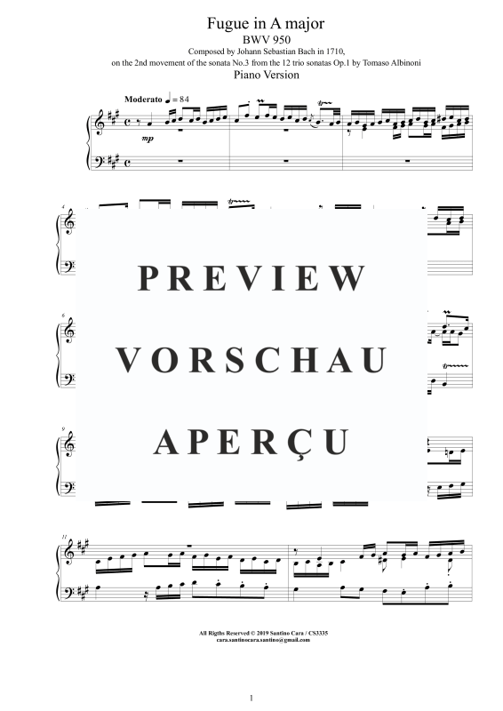 Produktgalerie: Seite 2 von 10 Fuge in A-Dur BWV 950 - Piano Version, , Klavier Solo