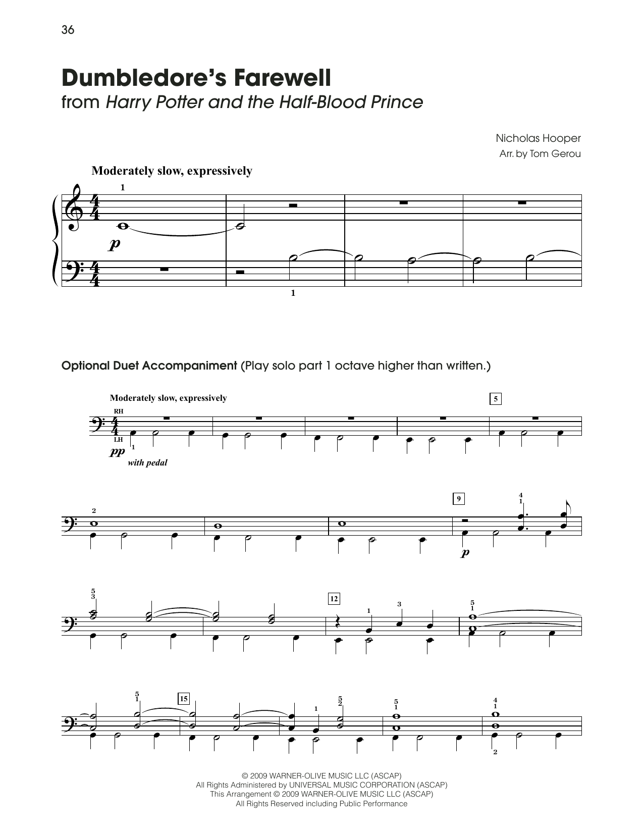 Product picture to: Dumbledore's Farewell (from Harry Potter) (arr. Tom Gerou)