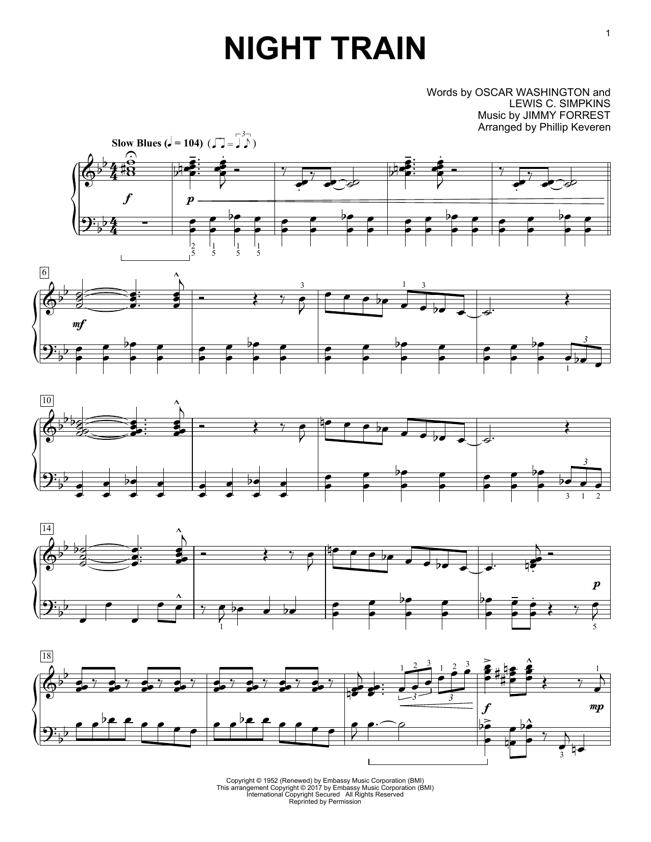 Product gallery: Page 1 of 1 Night Train (arr. Phillip Keveren), Buddy Morrlow