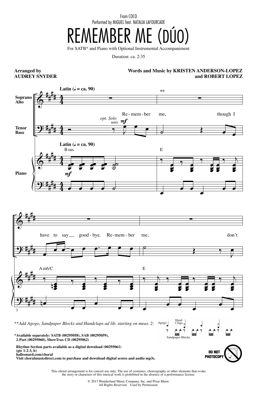 Product picture to: Remember Me (Duo) (from Coco) (arr. Audrey Snyder)