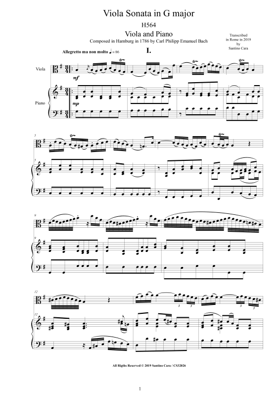 Product picture to: Viola Sonata in G-Dur H564Carl Philipp Emanuel Bach