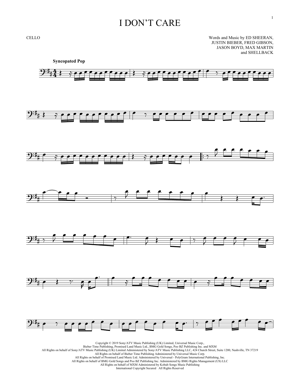 Produktgalerie: Seite 1 von 1 I Don't Care, Ed Sheeran & Justin Bieber, Violoncello