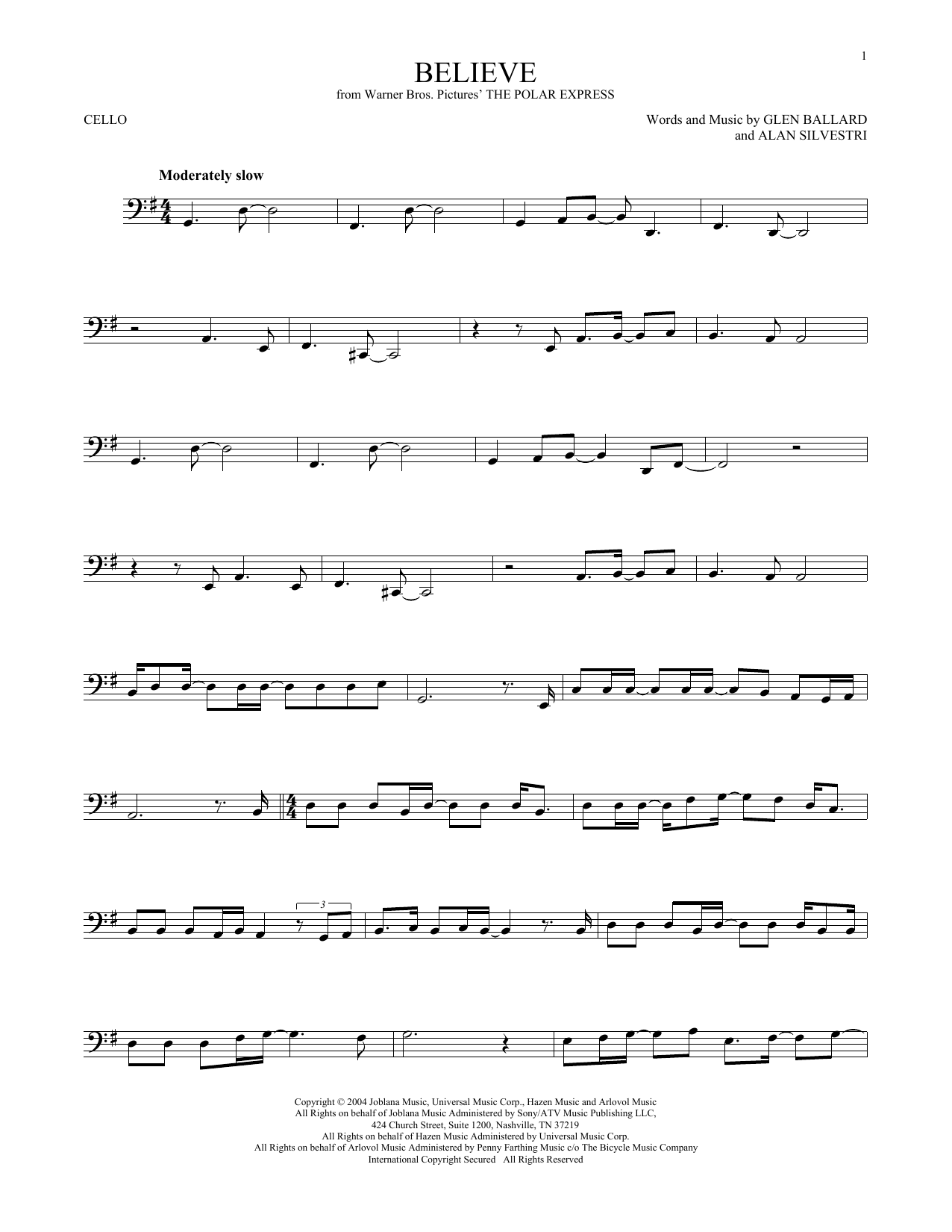 Produktgalerie: Seite 1 von 1 Believe (from The Polar Express), Josh Groban, Violoncello