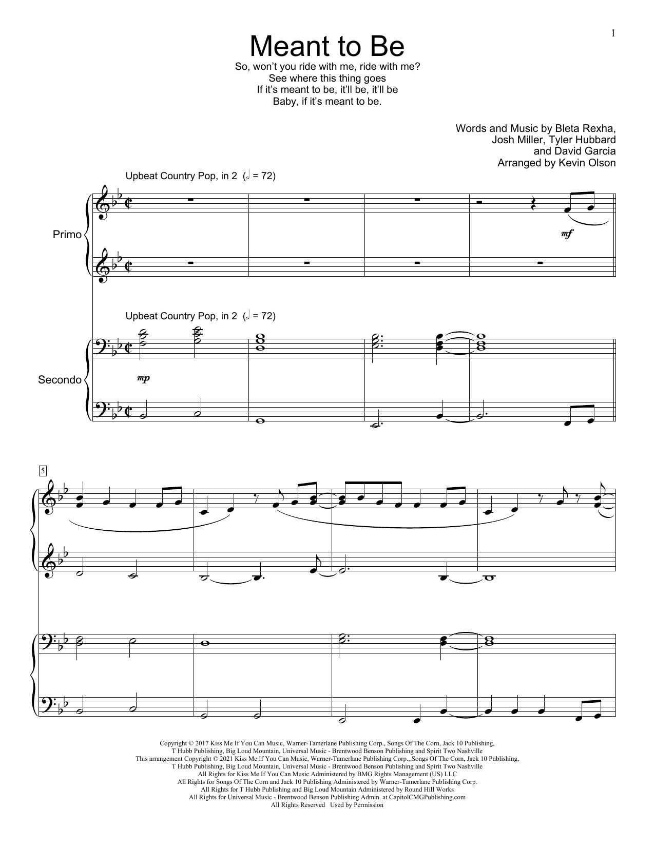 Produktbild zu: Meant To Be (feat. Florida Georgia Line) (arr. Kevin Olson)