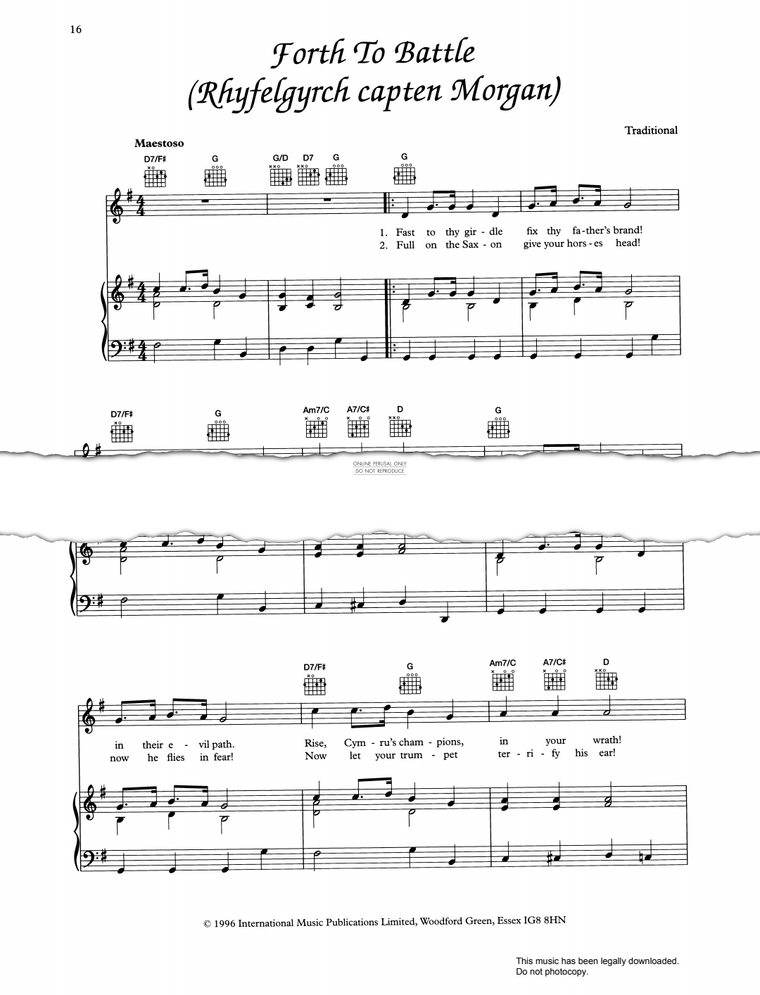 Produktgalerie: Seite 1 von 1 Forth To Battle (Rhyfelgyrch capten Morgan), Welsh Traditional, Gesang, Gitarre, Klavier