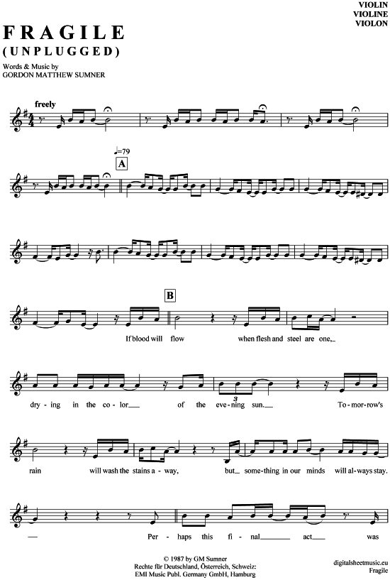 Product gallery: Page 1 of 4 Fragile , Sting, (violin)