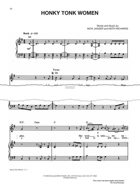 Produktgalerie: Seite 1 von 1 Honky Tonk Women, The Rolling Stones, Gesang, Gitarre, Klavier