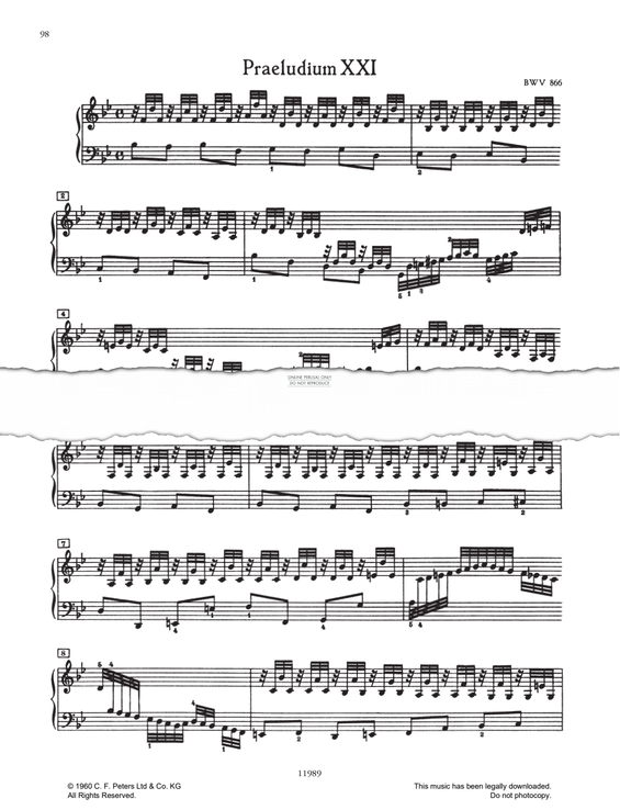 Produktbild zu: Prelude And Fugue No.21 in Bb major, BWV 866 (from 'The Well-Tempered Klavier Book I')