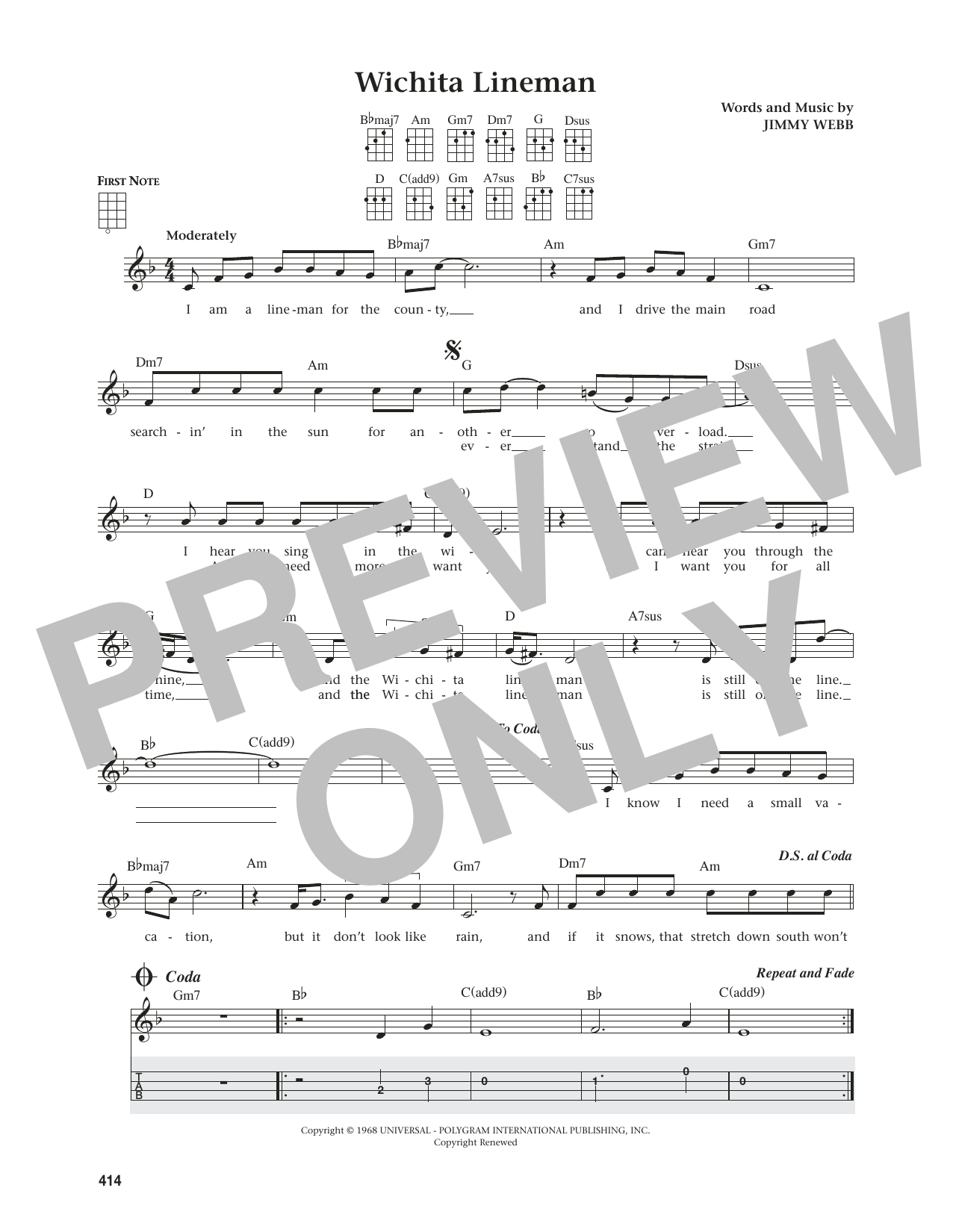 Produktgalerie: Seite 1 von 1 Wichita Lineman (from The Daily Ukulele) (arr. Jim Beloff), Glen Campbell, Ukulele