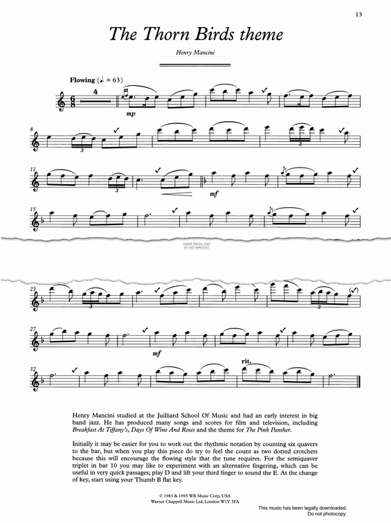 gallery: The Thorn Birds Theme, Henry Mancini, Flöte, Klavier