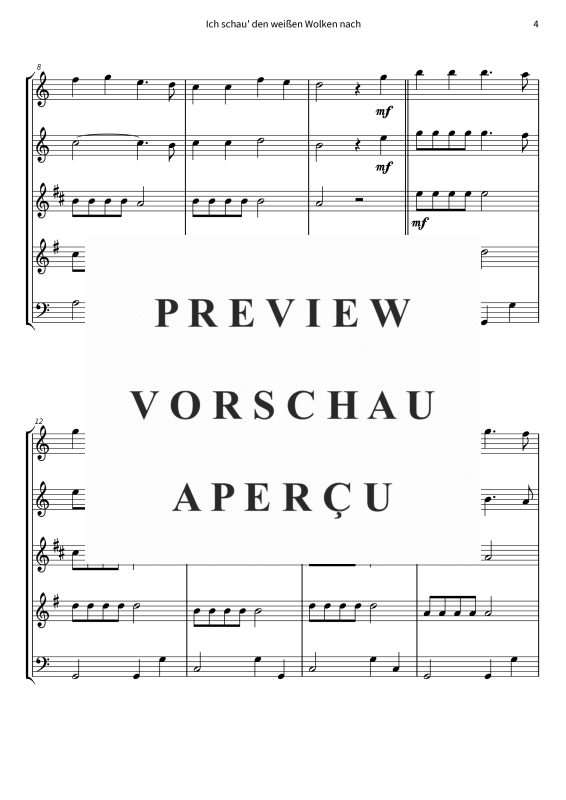 Produktgalerie: Seite 6 von 11 Ich schau´ den weißen Wolken nach, Nana Mouskouri, (Holzbläserquintett)