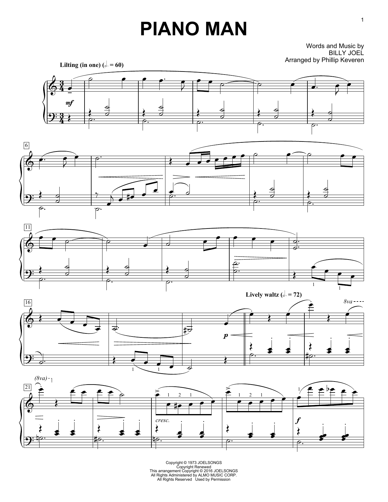 Product gallery: Page 1 of 1 Piano Man [Classical version] (arr. Phillip Keveren), Billy Joel