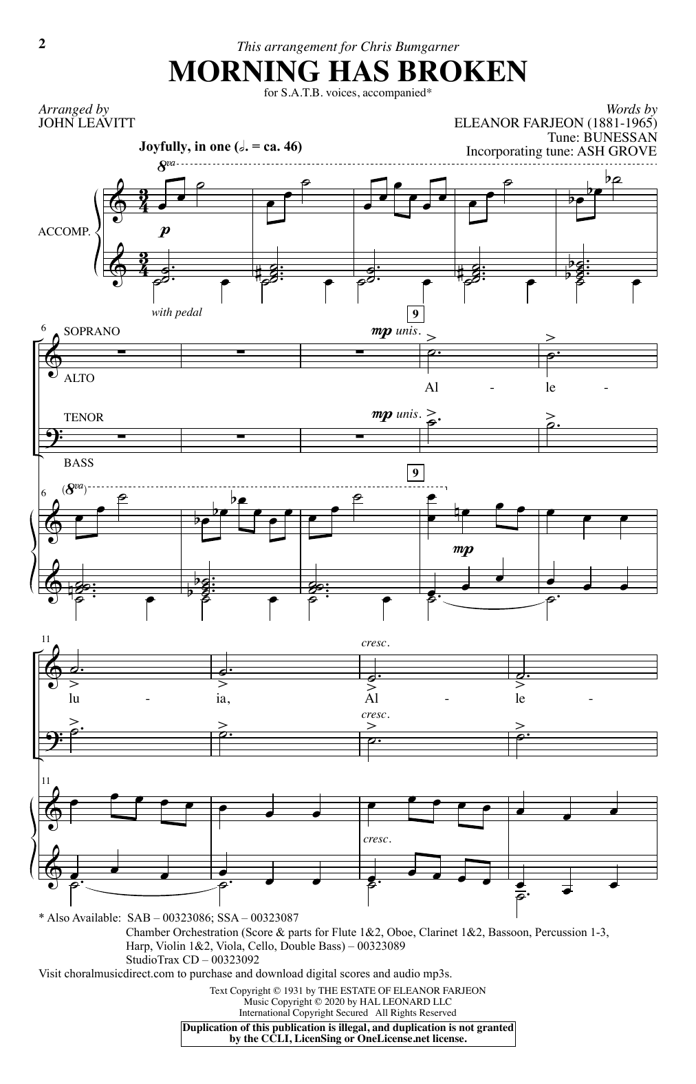 Product picture to: Morning Has Broken (New Edition) (arr. John Leavitt)