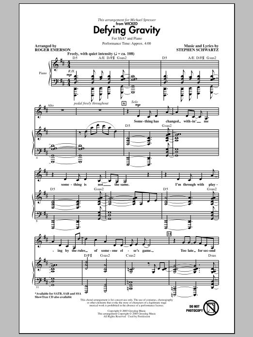 Produktgalerie: Seite 1 von 1 Defying Gravity (from Wicked) (arr. Roger Emerson), Stephen Schwartz, Chor