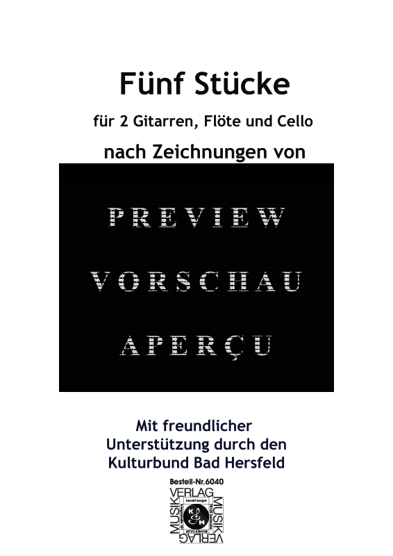 gallery: Fünf Stücke (Nach Zeichnungen von Oskar Kokoschka), , Gemischtes Ensemble für Flöte, 2 Gitarren und Violoncello - Partitur