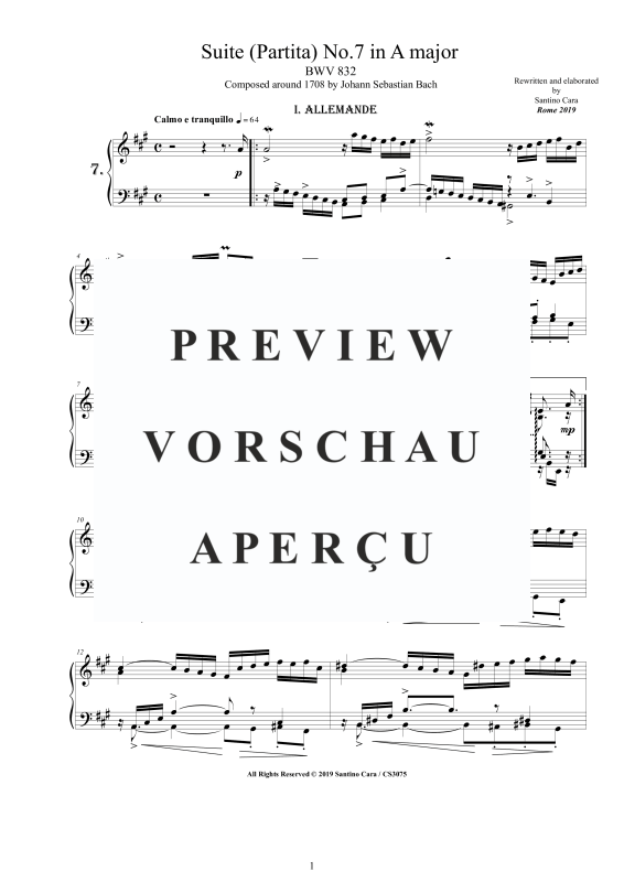 Produktgalerie: Seite 2 von 8 Piano Suite No.7 (Partita) in A-Dur BWV 832, , Klavier Solo