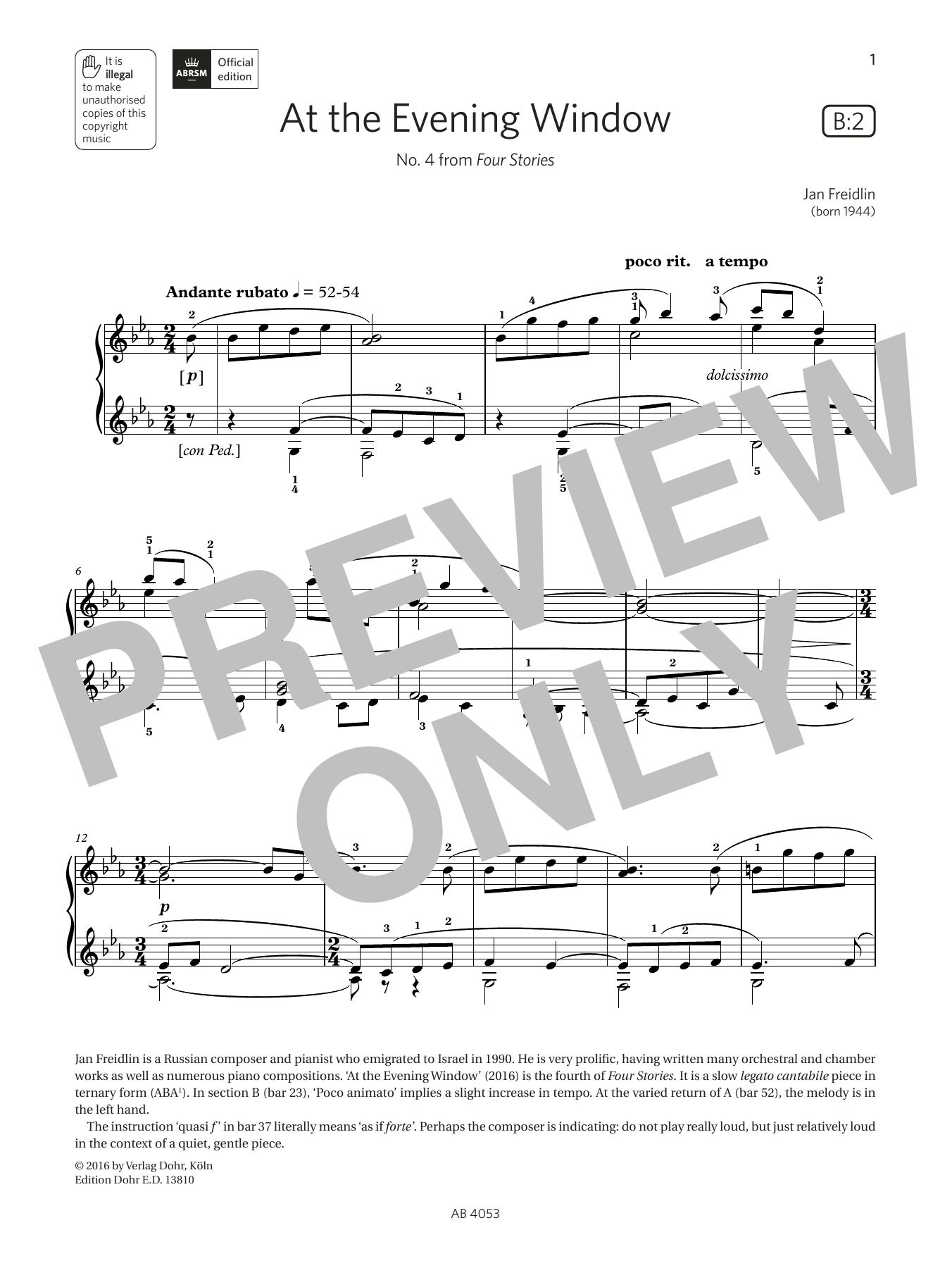 Product picture to: At the Evening Window (Grade 7, list B2, from the ABRSM Piano Syllabus 2023 & 2024)