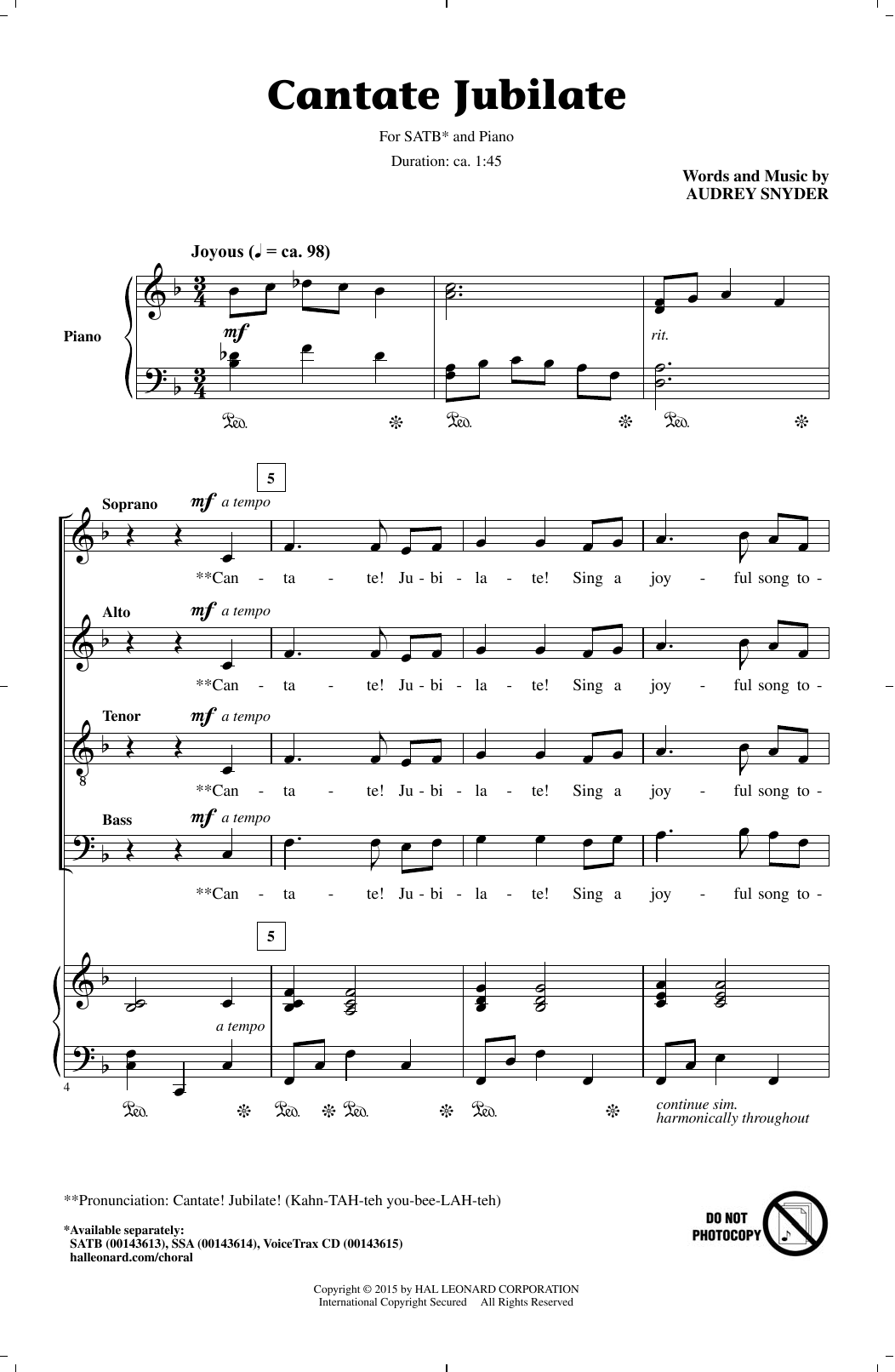 Product gallery: Page 1 of 1 Cantate Jubilate, Audrey Snyder