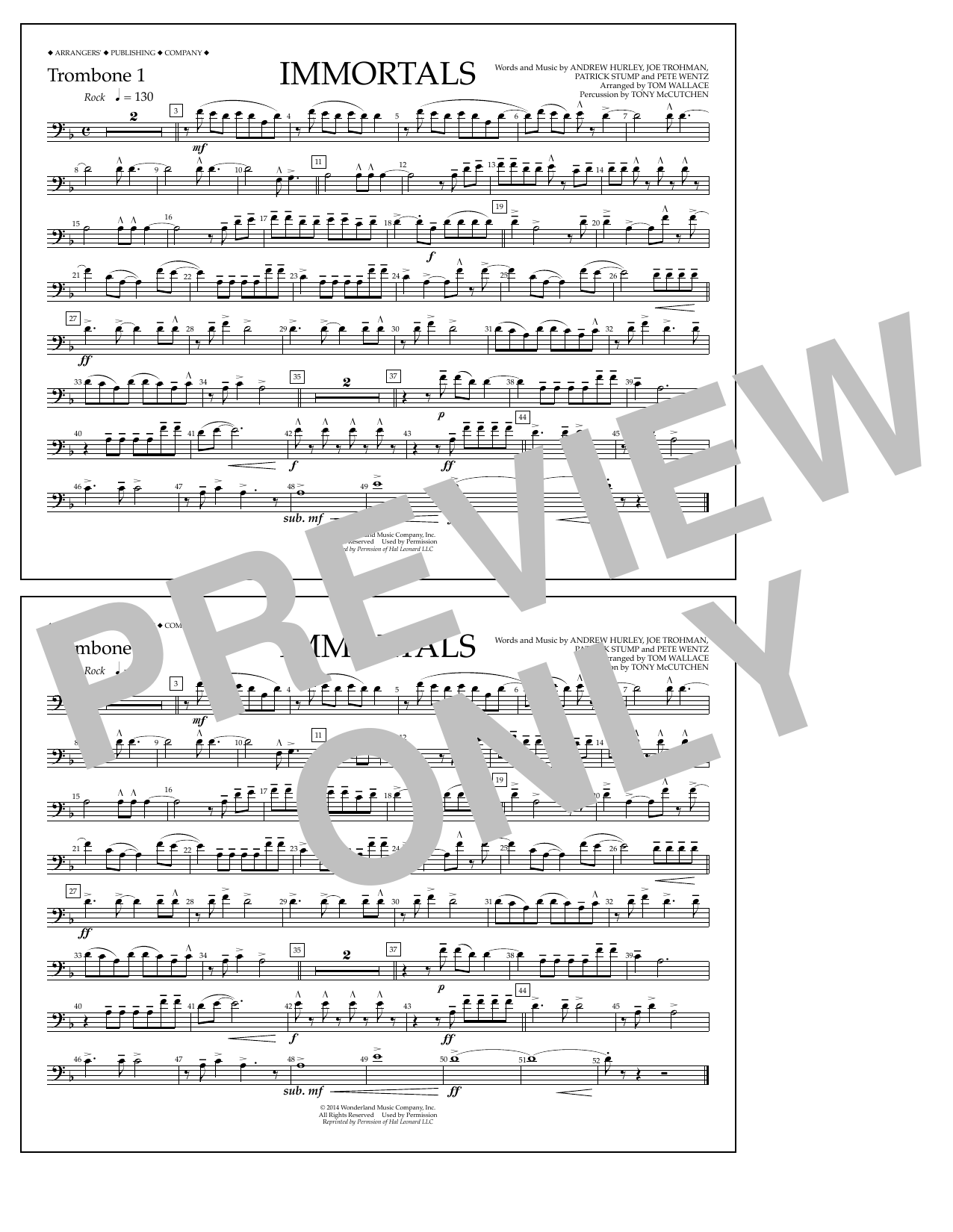 Produktbild zu: Immortals (from Big Hero 6) (arr. Tom Wallace) - Trombone 1