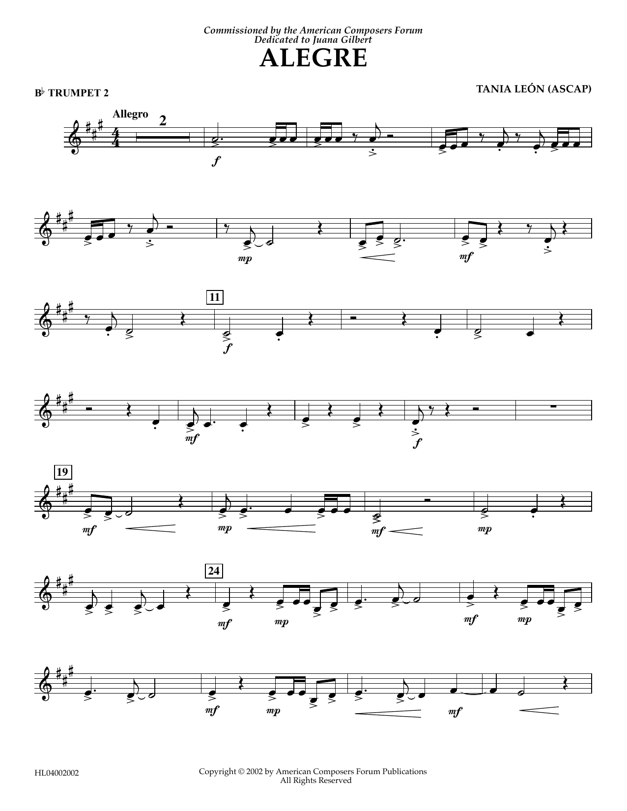 Produktgalerie: Seite 1 von 1 Alegre - Bb Trumpet 2, Tania Leon, Ensemble