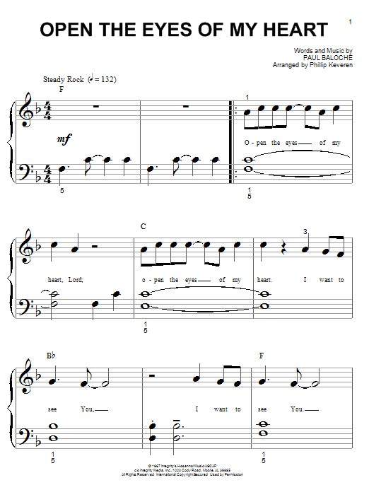 Produktgalerie: Seite 1 von 1 Open The Eyes Of My Heart (arr. Phillip Keveren), Paul Baloche, Klavier
