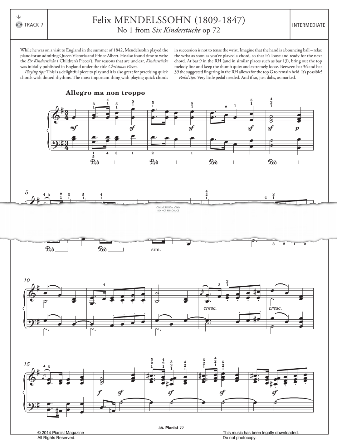 Product gallery: Page 1 of 1 No.1 from Six Kinderstucke Op.72, Felix Mendelssohn