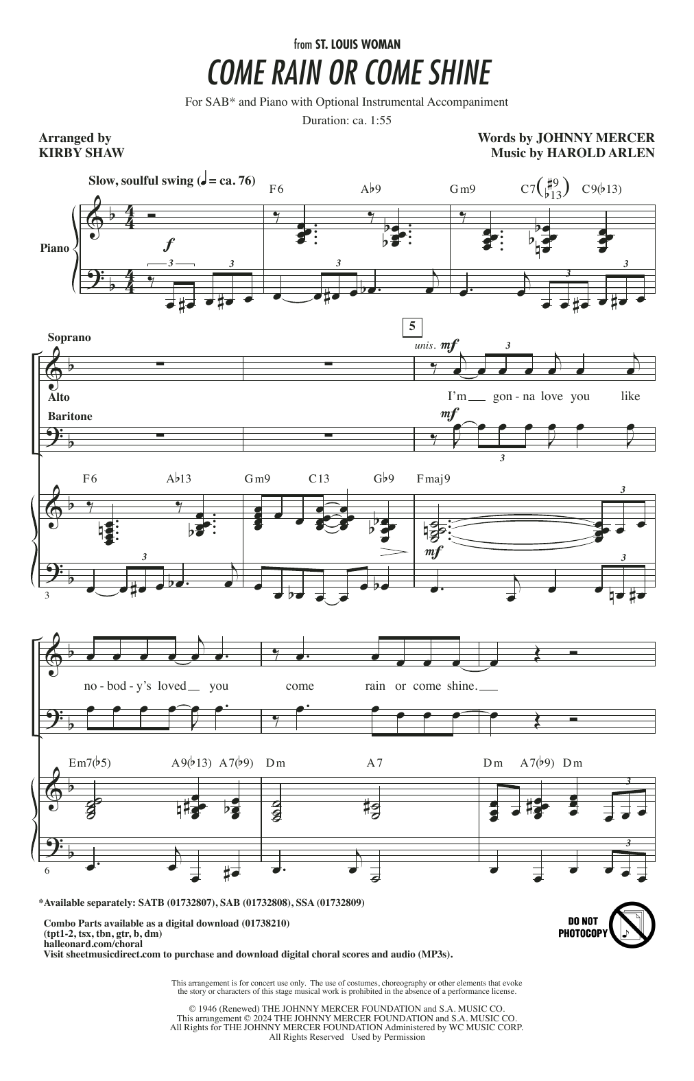 Produktbild zu: Come Rain Or Come Shine (arr. Kirby Shaw)